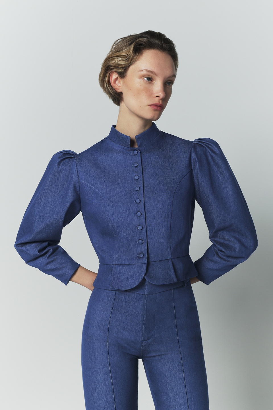 Blue denim puff sleeve jacket – DESTREE