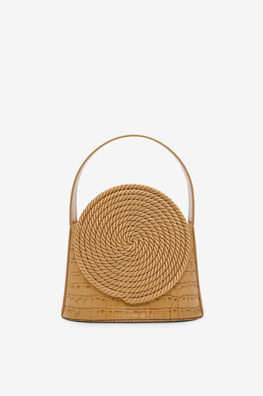 Croco-embossed leather bag with passementerie details - Warm sand