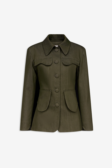 Denim khaki utility button-front jacket