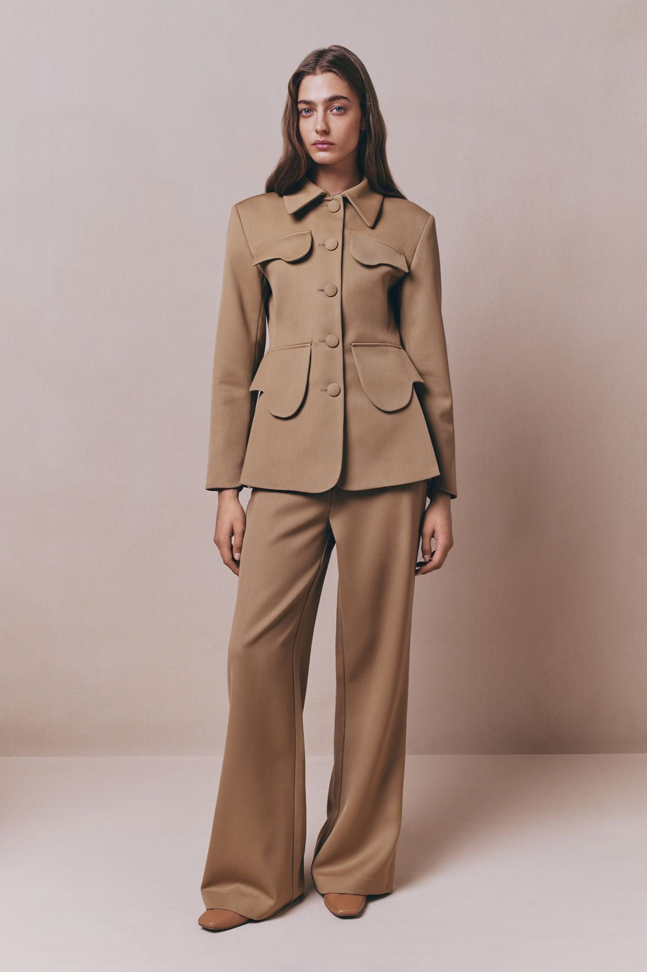 Destree Jacket Beige utility button-front jacket – DESTREE