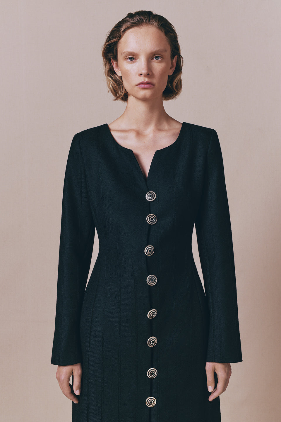 black buttoned dress Long-sleeve with refined button details Size:(FR)34 laceups Short dolman sleeves with Black Lace Maxi Dress