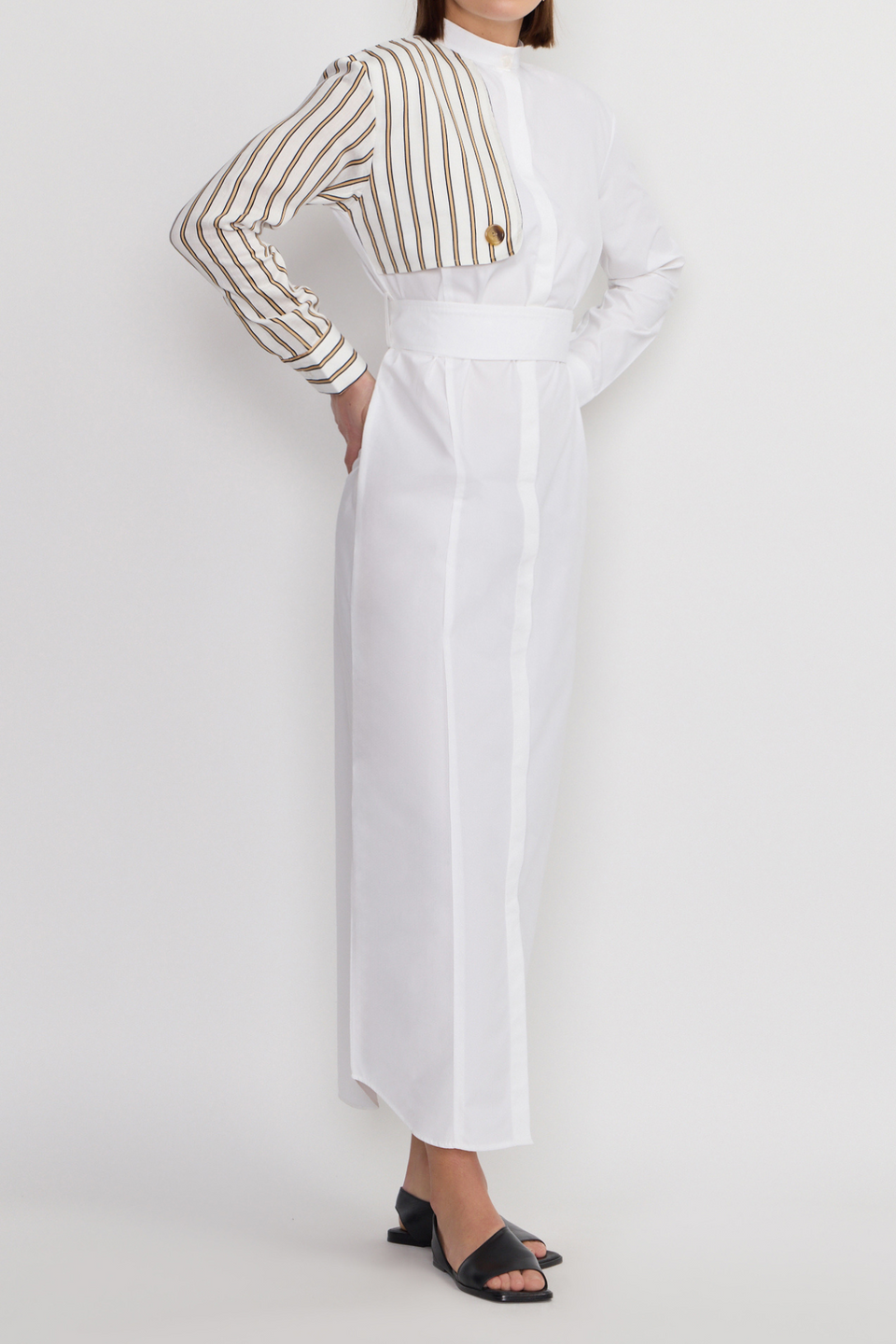 White and striped asymmetrical shirt dress DESTREE White and striped asymmetrical shirt dress DESTREE