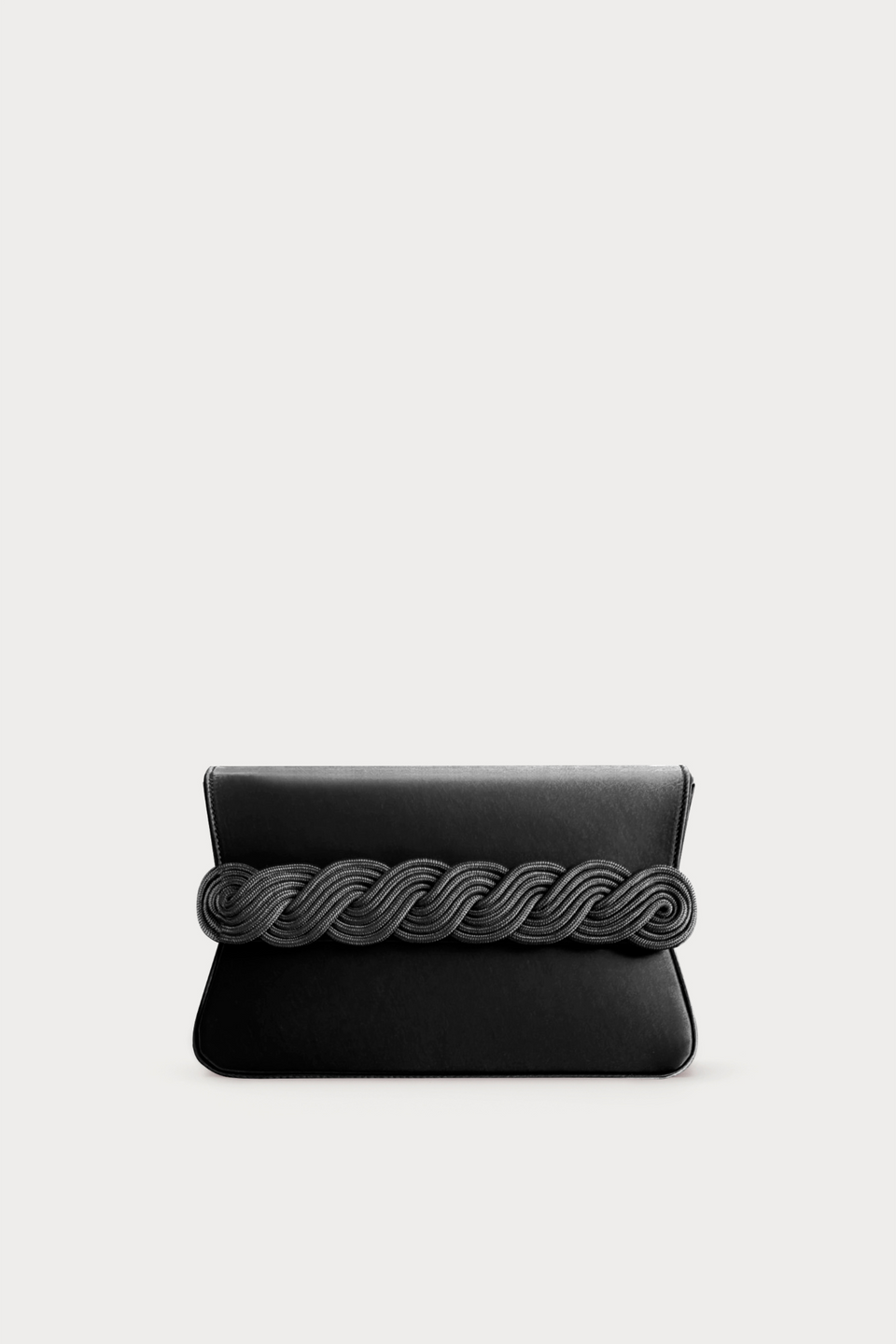 Black satin clutch with braided passementerie – DESTREE