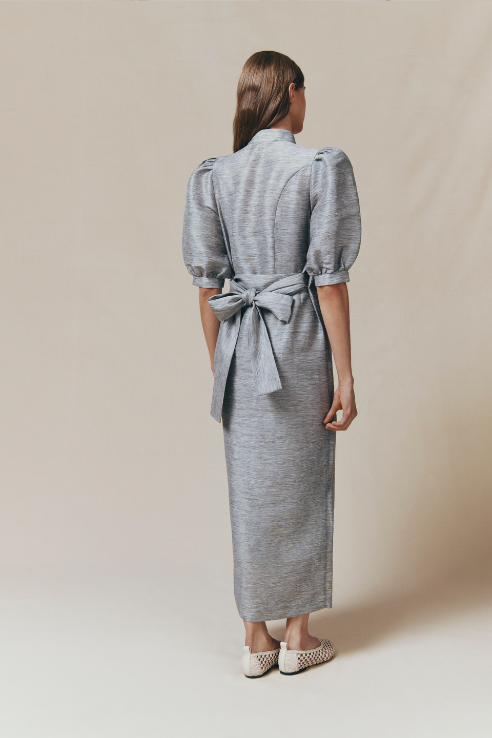 Grey linen puff sleeve long dress DESTREE Grey linen puff sleeve long dress DESTREE