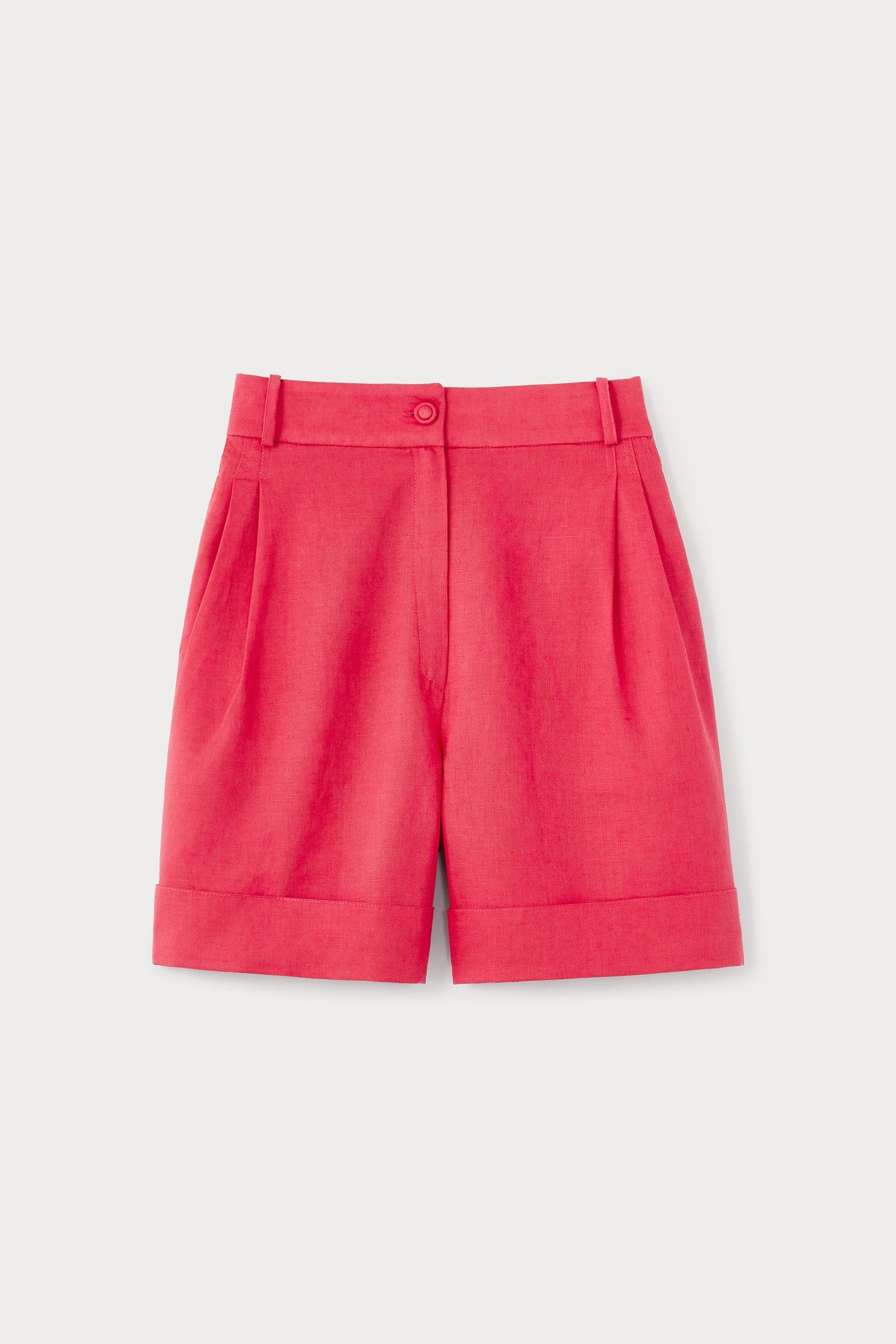 Pink High-Waisted Linen Shorts