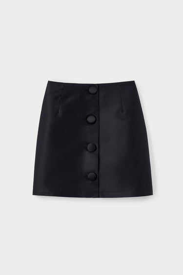 Satin mini skirt with buttons - Black
