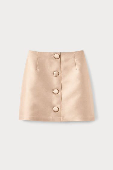 Satin mini skirt with buttons - Nude
