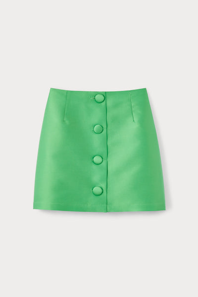 APPLE GREEN Satin Mini Skirt with buttons DESTREE