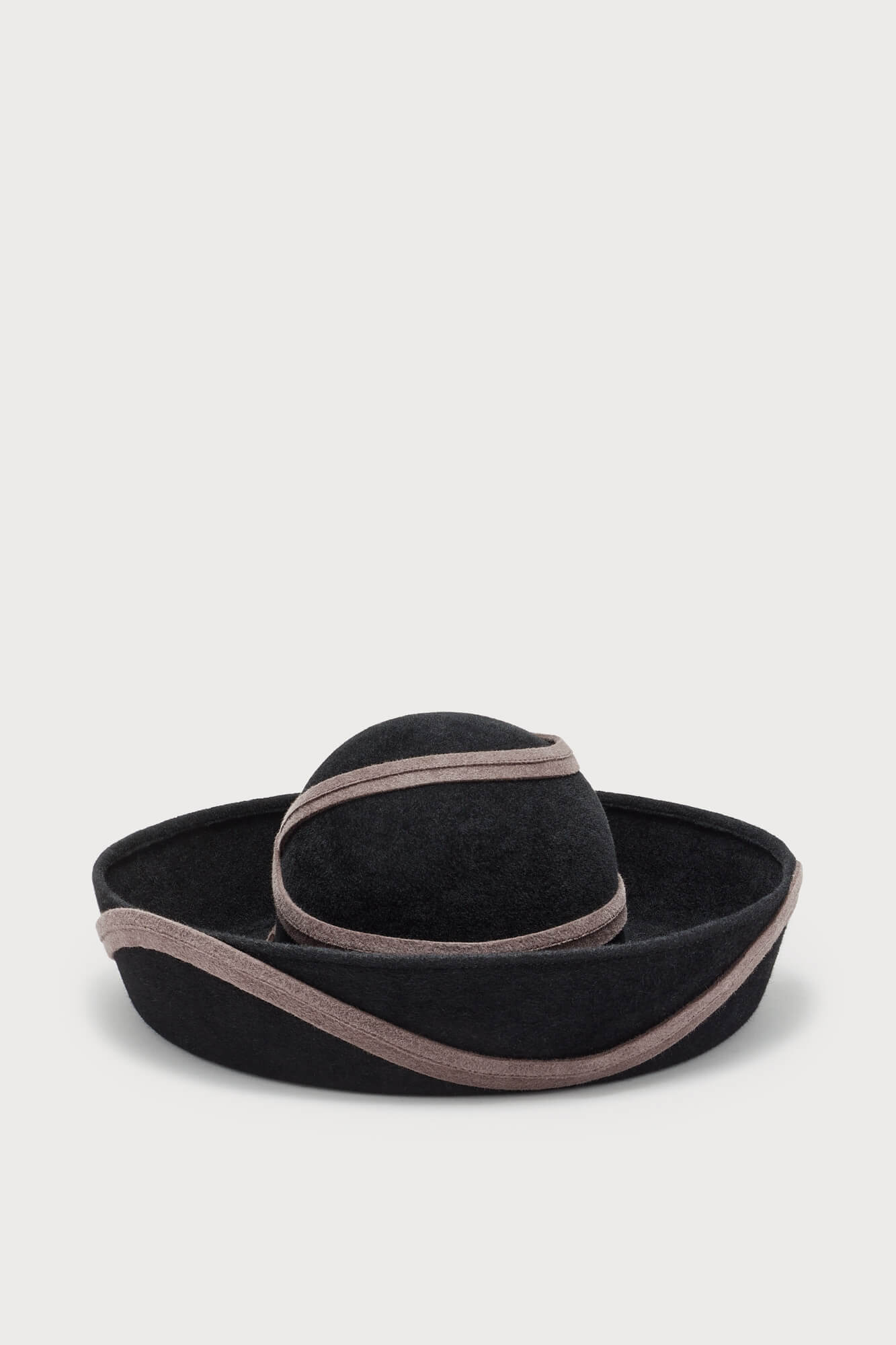 Black & Taupe Felt Hat with Wave Detail