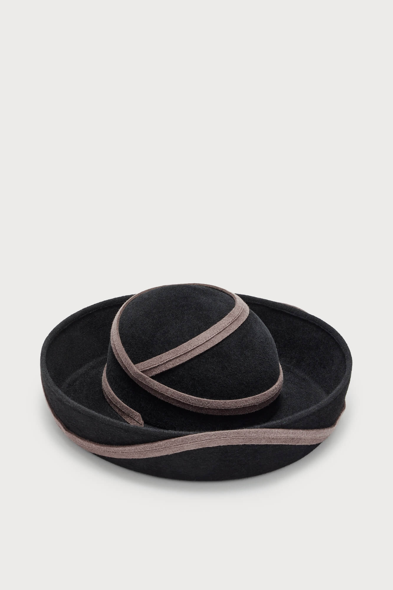 Black & Taupe Felt Hat with Wave Detail