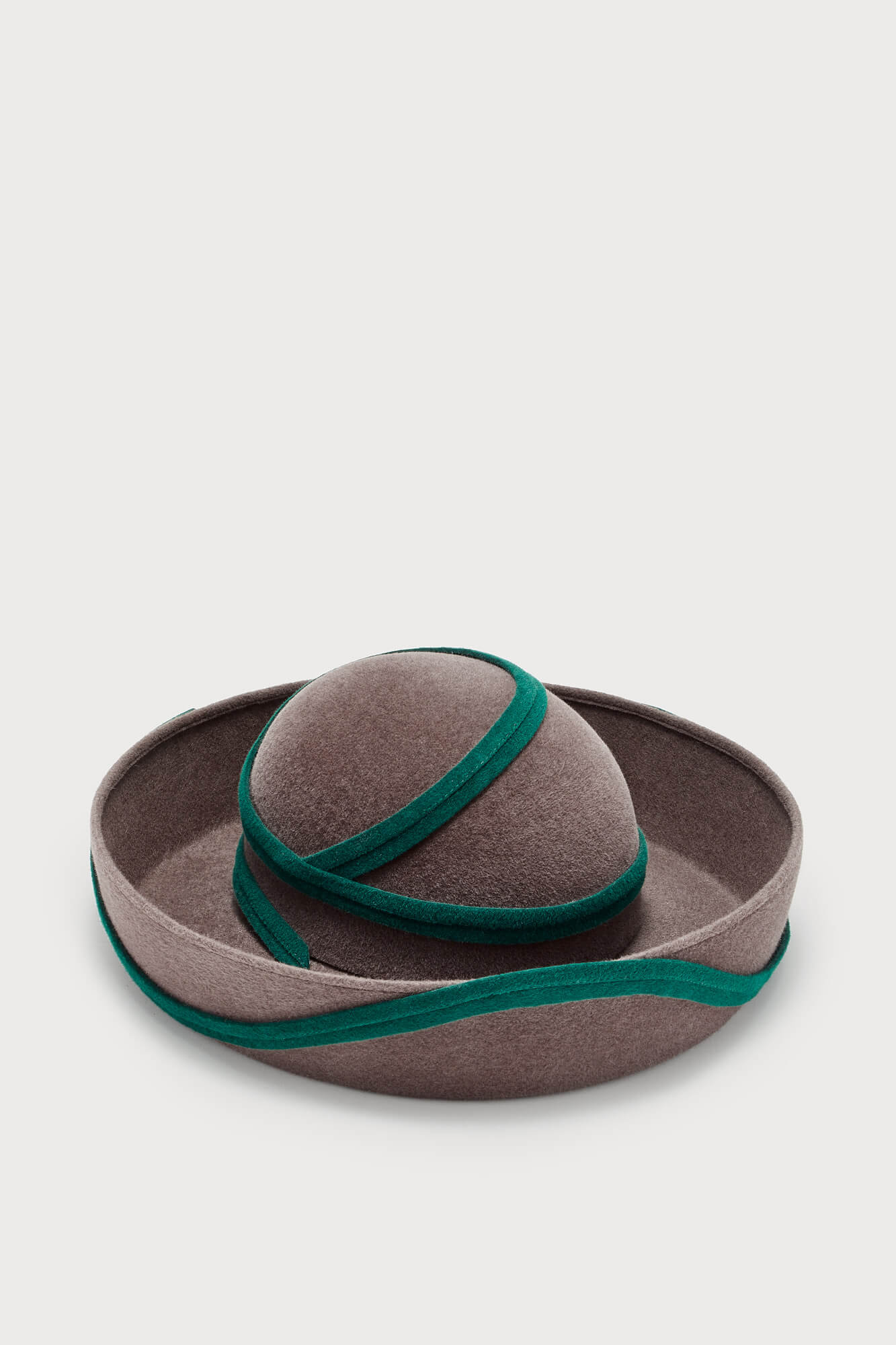 Dark Green & Beige Felt Hat with Wave Detail