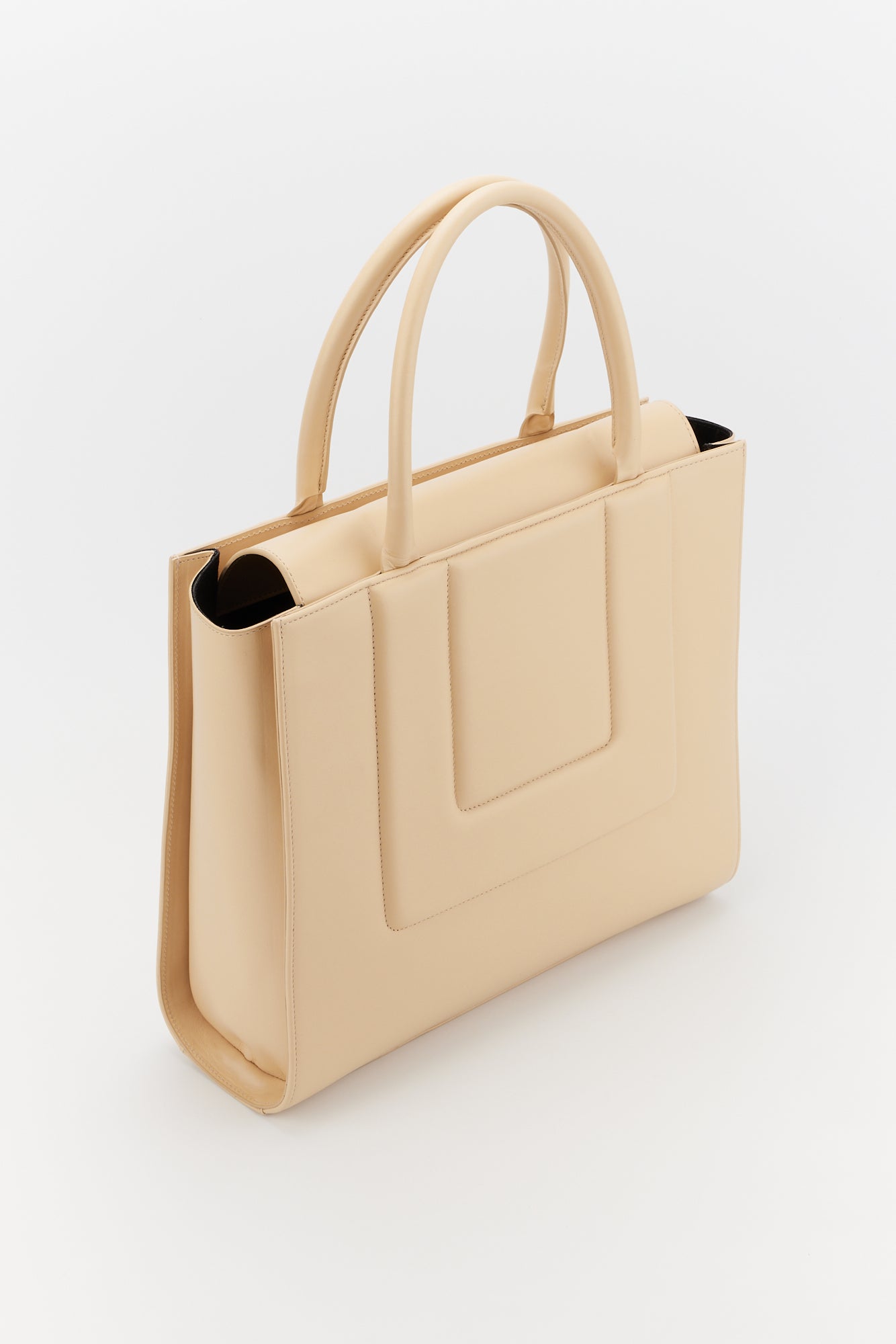 BEIGE Leather Structured Tote