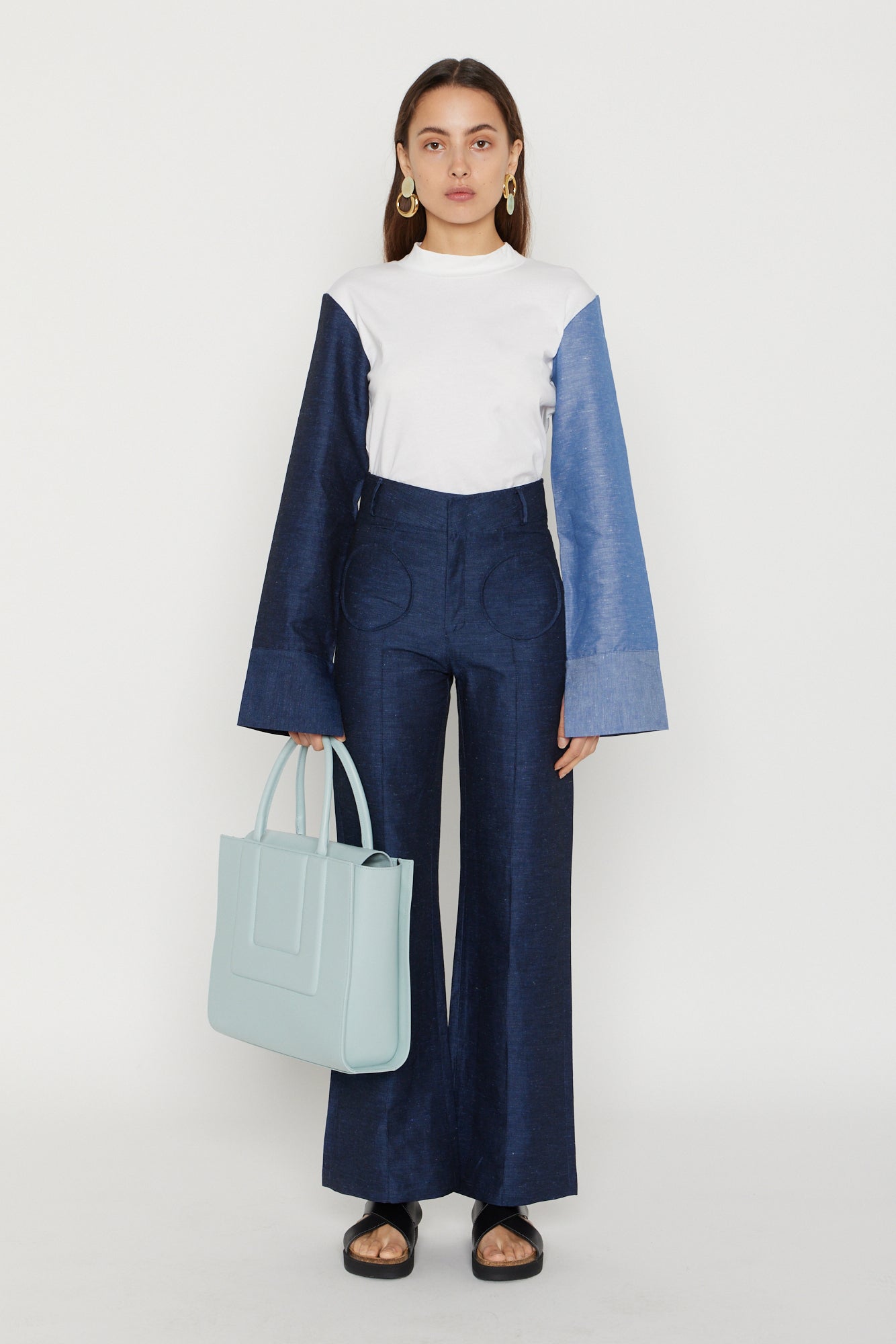 LIGHT BLUE Leather Structured Tote