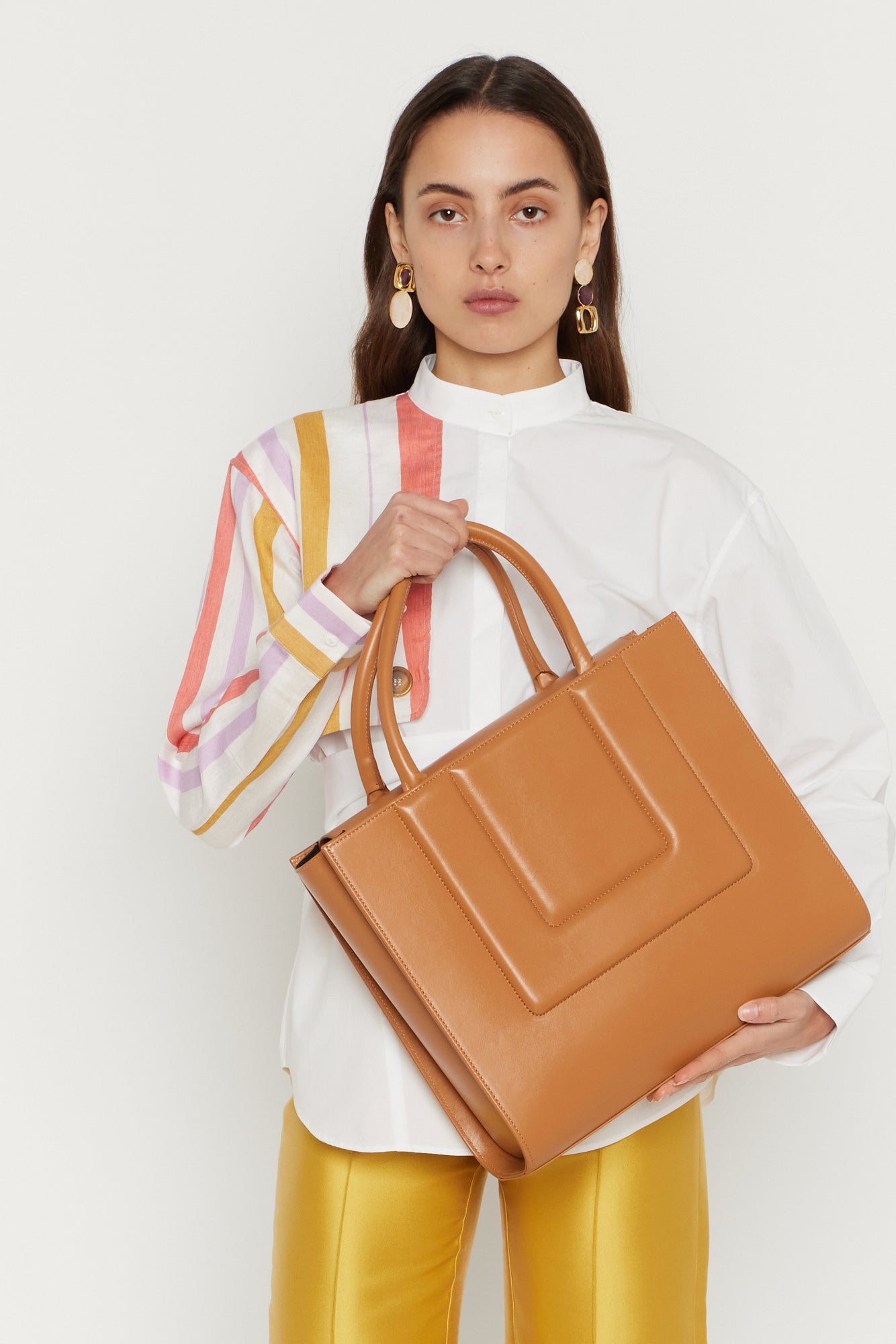 TOBACCO Leather Structured Tote