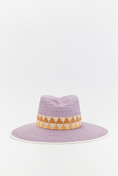 Natural straw hat - Lilac & Beige