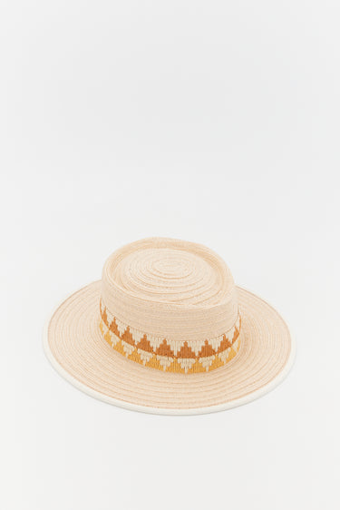 Naturel straw hat with geometric details - Beige & Orange