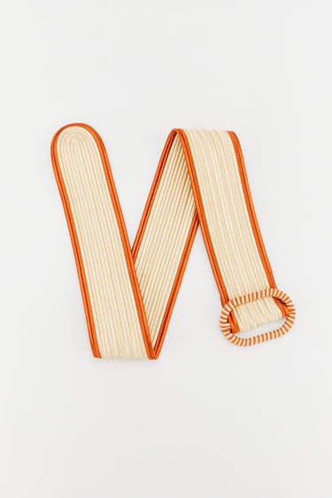 Ceinture large orange et beige avec détails de passementerie