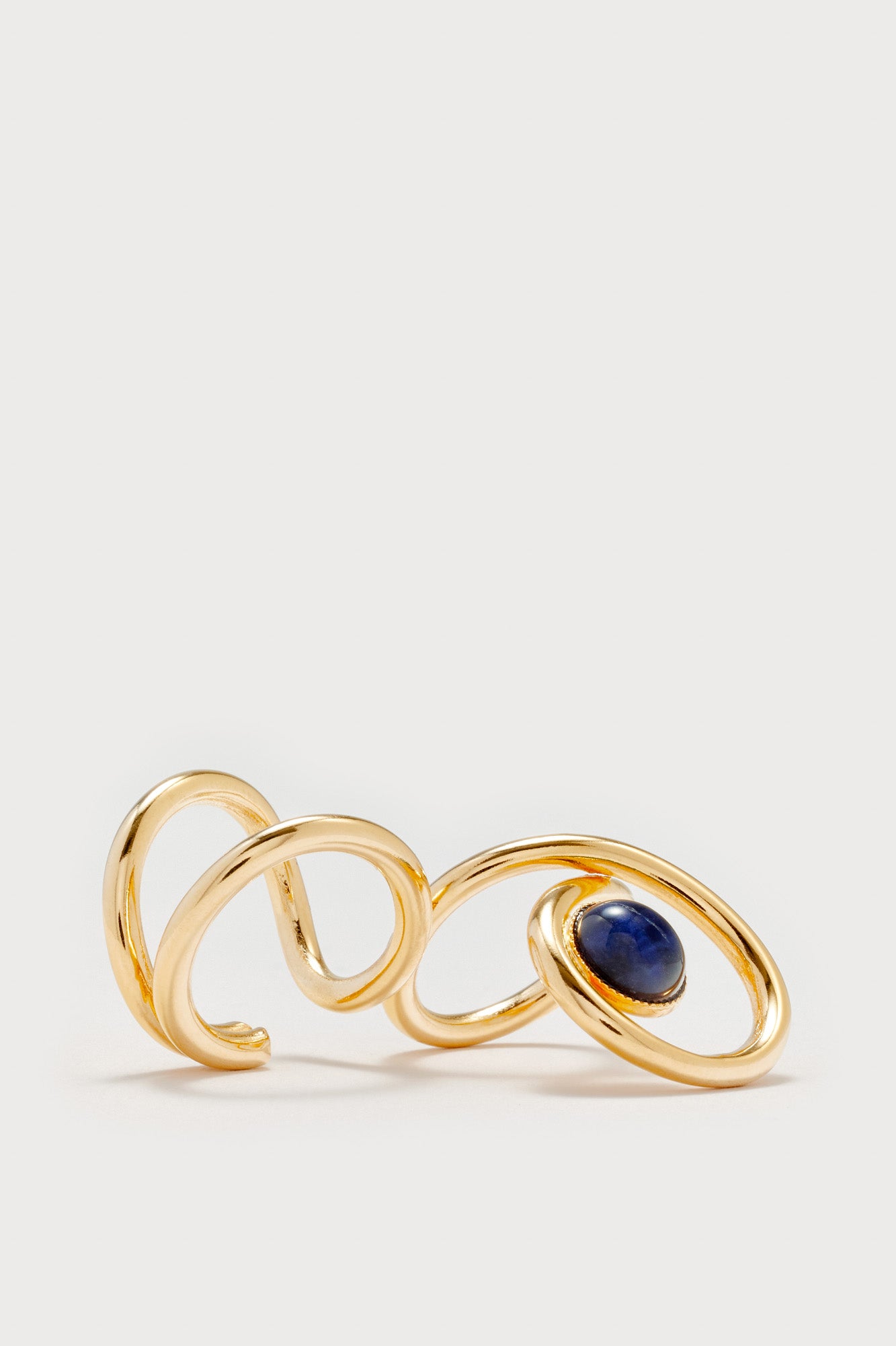 Gold Double Ring with Dark Blue Stone