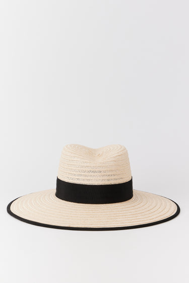 Natural straw hat with band - Black