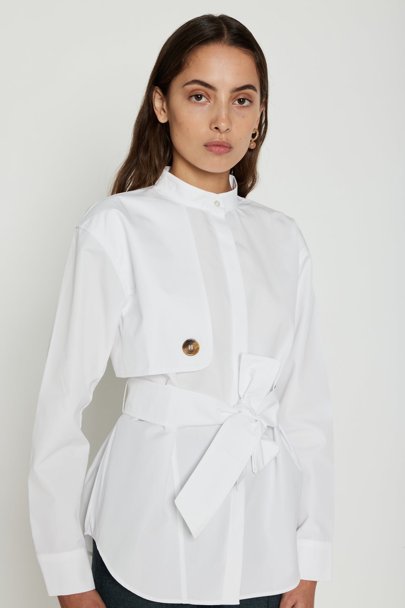 WHITE Shirt with Sleeve & Button detail